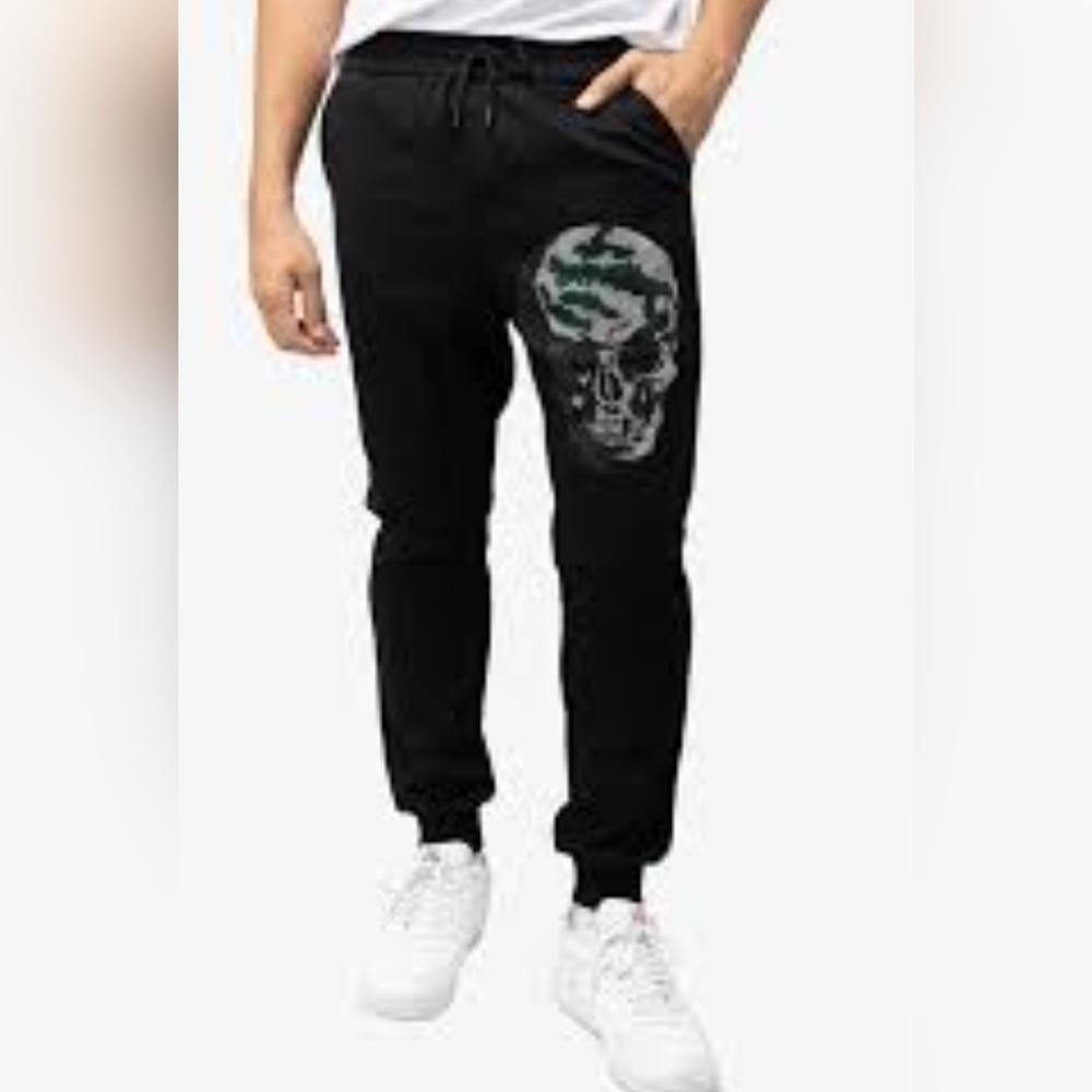 Skull-embellished joggers with rhinestones, size 2XL